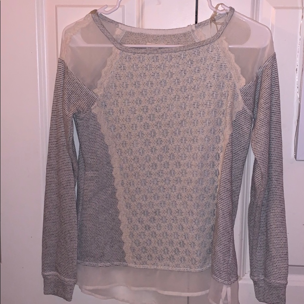 heather grey chiffon/sweatshirt blouse